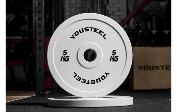 Диск 5кг каучуковый для штанги YouSteel Белый 600_380