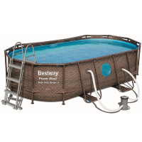 Бассейн овальный на стойках 427х250х100 см Bestway Power Steel Swim Vista 56714 ротанг