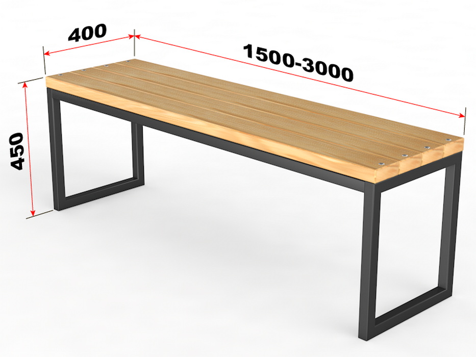 Уличная скамейка без спинки Glav Прямоугольник длина 2500 мм 14.6.200-2500 933_700
