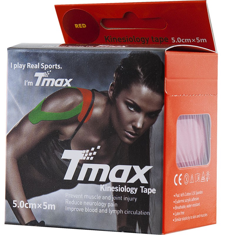 Тейп кинезиологический Tmax Extra Sticky Red красный 800_800