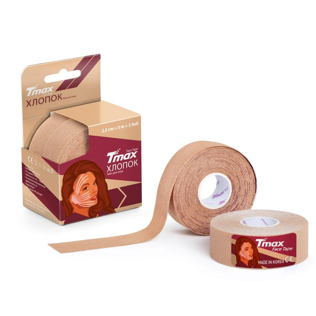 Тейп кинезиологический Tmax Beauty Tape (2.5cmW x 5mLx 2 rol), хлопок, бежевый 1024_1024