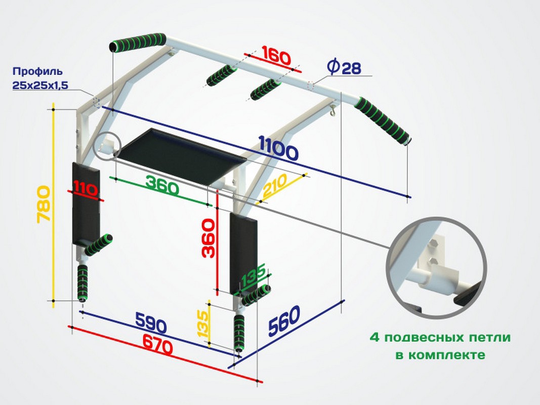 Турник-брусья-пресс настенный Spektr Sport Мангуст+ черный 1067_800