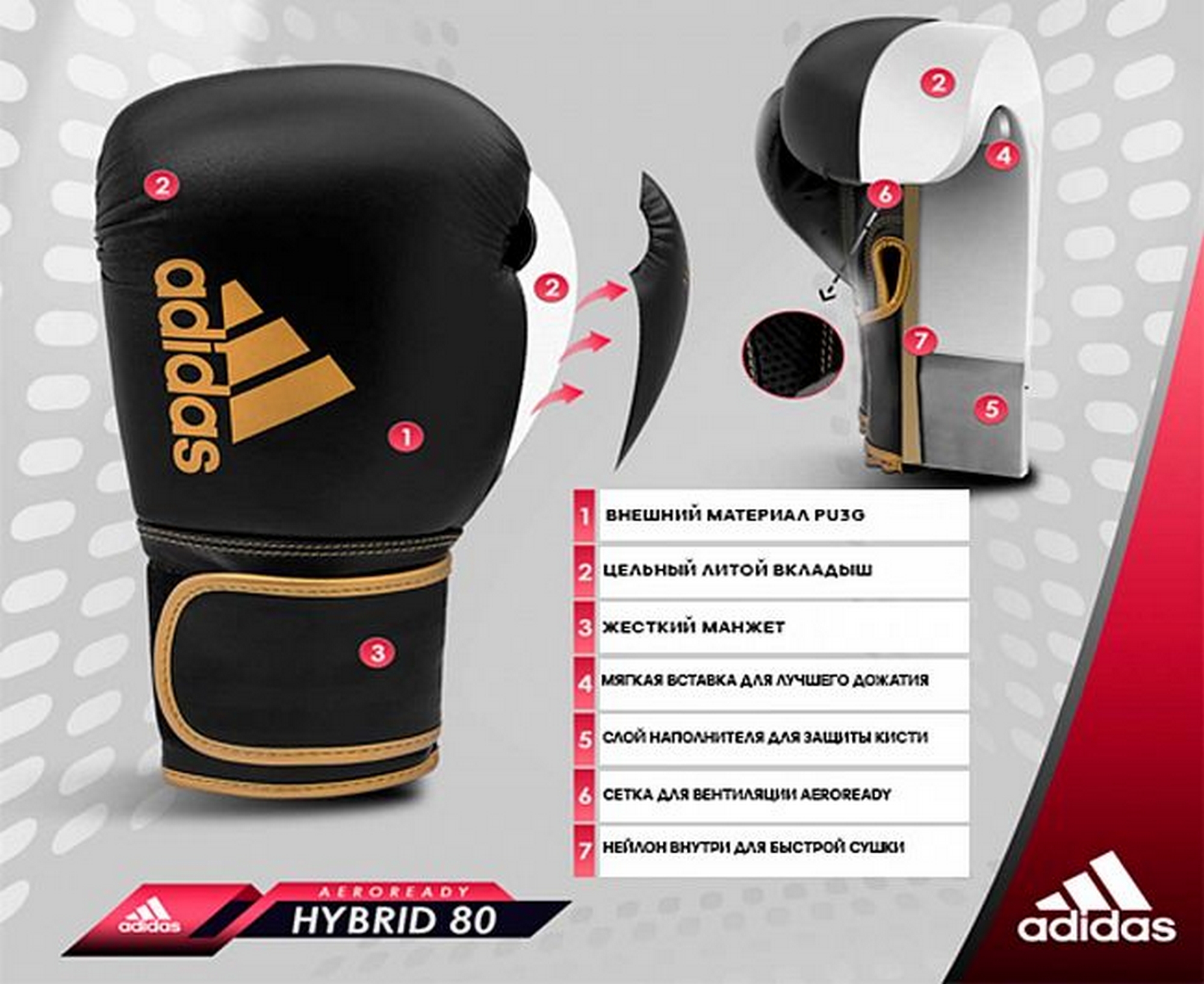 Перчатки боксерские Adidas Hybrid 80 adiH80 черно-золотой 2000_1634