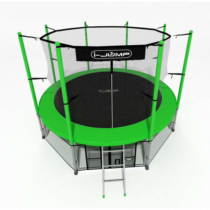 Батут i-Jump Classic 10FT 306 см с нижней сетью и лестницей зеленый 700_700